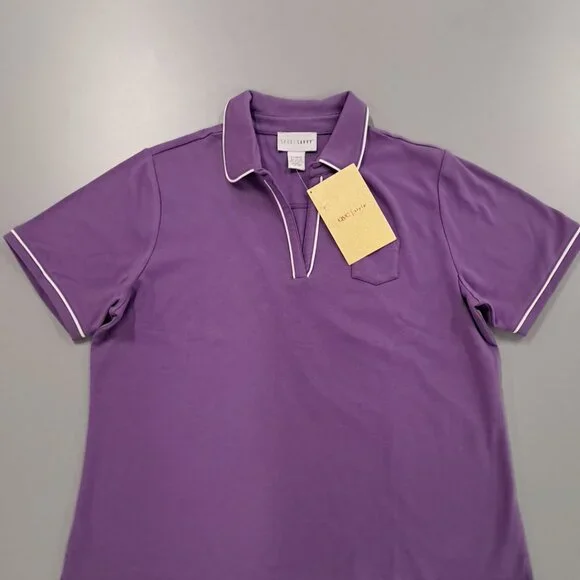 Women's Sport Savvy Pullover V-Neck Collar Short Sleeve Lavender White Trim XL - Picture 5 of 9